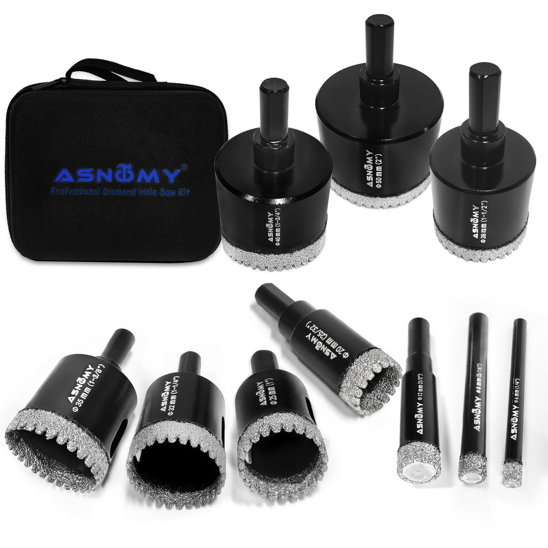 ASNOMY 10Pcs Diamant Fliesenbohrer Set, 6-50mm Gezahntes Diamantbohrer Lochsägen mit Führungsvorrich