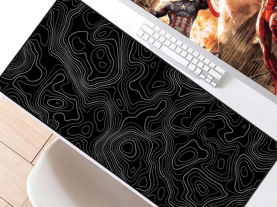 JIALONG Schwarz Topographisches XXL Gaming Mauspad 90x40cm - Premium Schreibtischunterlage mit Landk