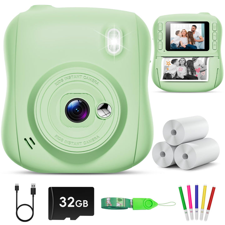 Hangrui Kinderkamera Sofortbildkamera, 14MP Sofortbildkamera Kinder mit 32G Karte & Druckpapier, 108