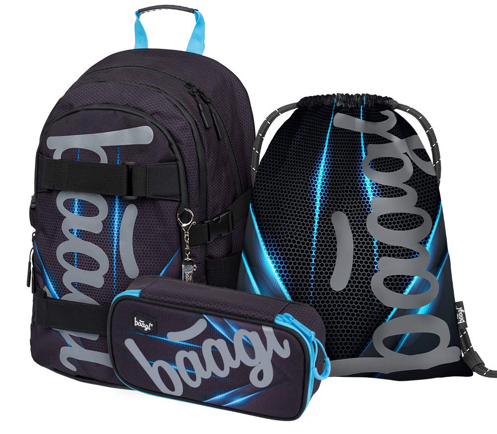 Baagl Schulrucksack Set Jungen 3 Teilig, Schultasche ab 3. Klasse, Grundschule Ranzen für Jungs mit