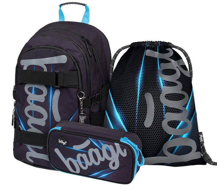 Baagl Schulrucksack Set Jungen 3 Teilig, Schultasche ab 3. Klasse, Grundschule Ranzen für Jungs mit