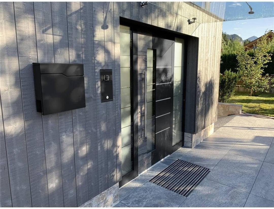 Metzler Briefkasten pulverbeschichtet in Graualuminium RAL9007 - Wandbriefkasten mit Zeitungsfach -