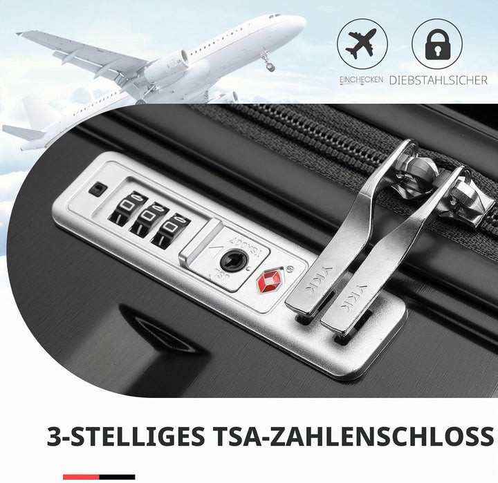 KONO Handgepäck Zwillingsrollen-ABS-Hartschalenkoffer 54x34x22cm, 4 Rollen, Schwarz Schwarz Handgepä