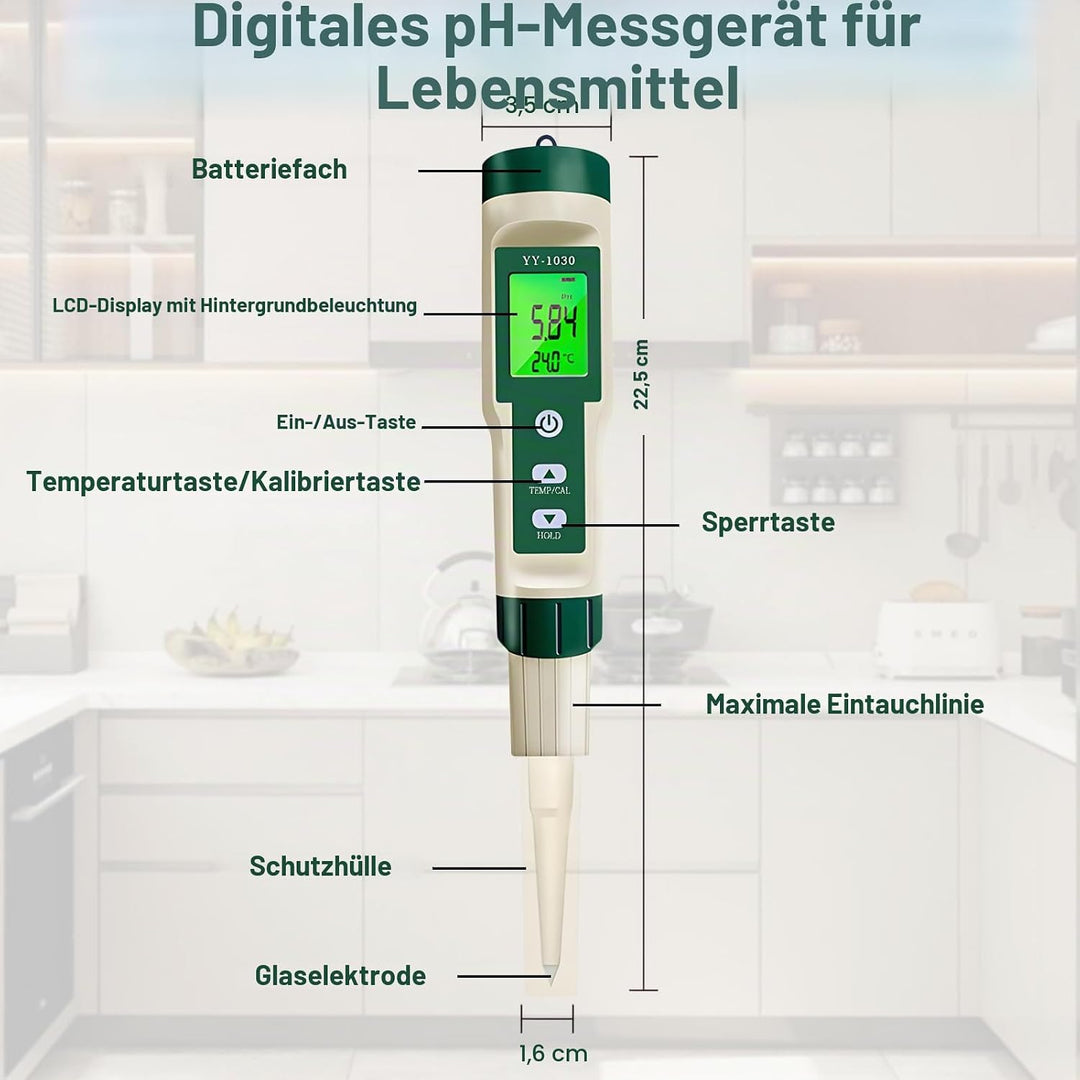 pH Messgerät für die Herstellung von Fermentierten Lebensmitteln Test pH, °C/°F, IP67 und Hintergrun