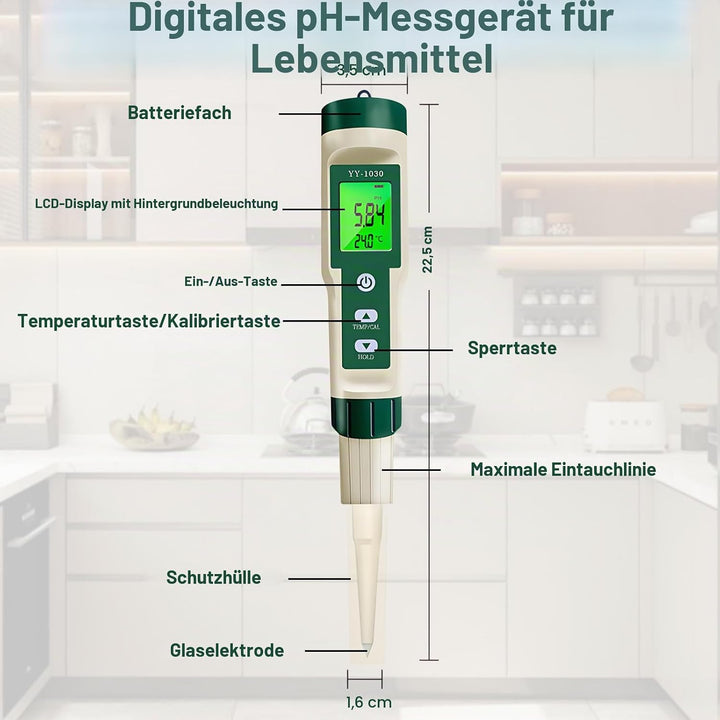 pH Messgerät für die Herstellung von Fermentierten Lebensmitteln Test pH, °C/°F, IP67 und Hintergrun