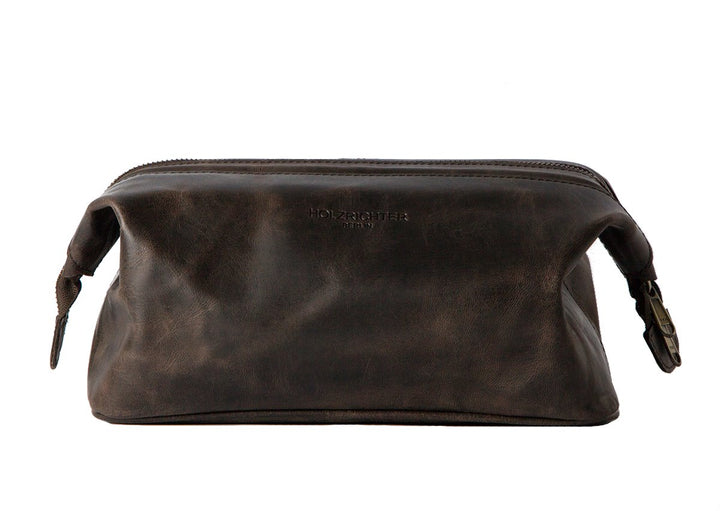 HOLZRICHTER Berlin Kulturbeutel No 5-1 (M) dunkel-braun - Grosse, hochwertige Kulturtasche handgefer