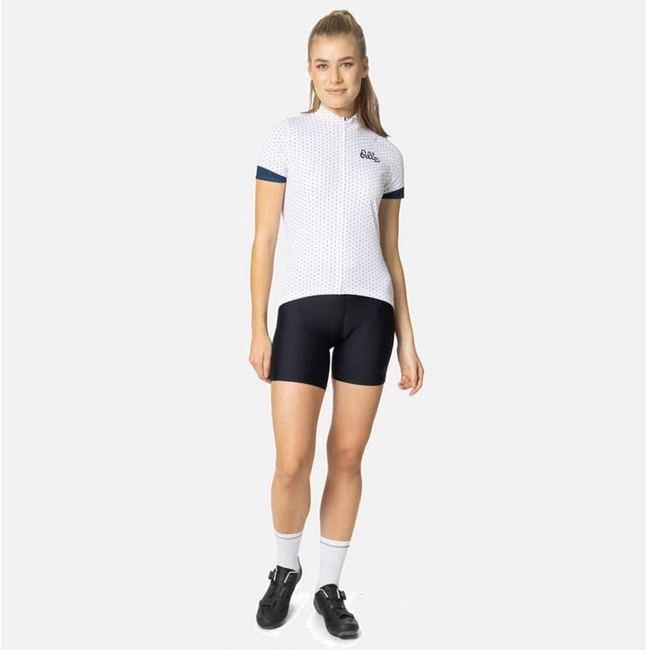 Odlo Damen Essentials_411961 Radtrikot mit Reissverschluss (1er Pack) M White - Blue Wing Teal, M Wh