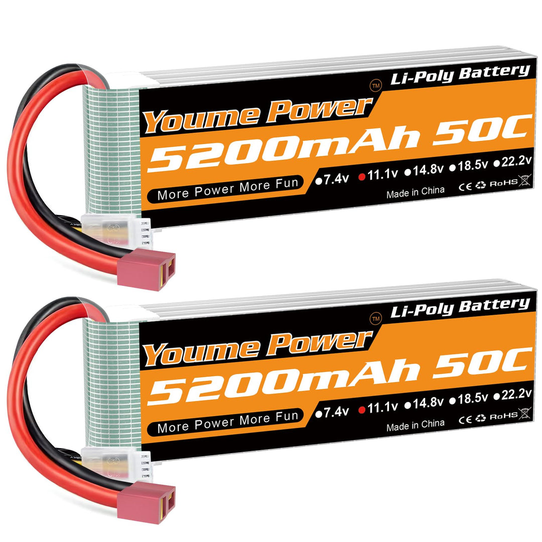 2 Packungen 11,1 V Lipo Batterie 5200 mAh, 3 S Lipo Batterie 50C mit Deans T Stecker für RC Auto/LKW