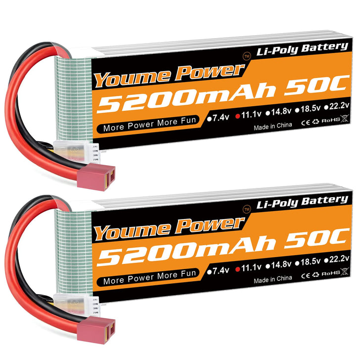 2 Packungen 11,1 V Lipo Batterie 5200 mAh, 3 S Lipo Batterie 50C mit Deans T Stecker für RC Auto/LKW