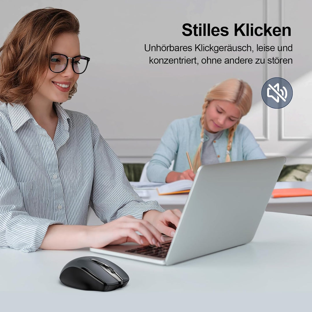 TECKNET Bluetooth Maus mit Jiggler, Wiederaufladbare Maus Kabellos(DREI Modi: BT 5.0/3.0 + 2.4G), 48