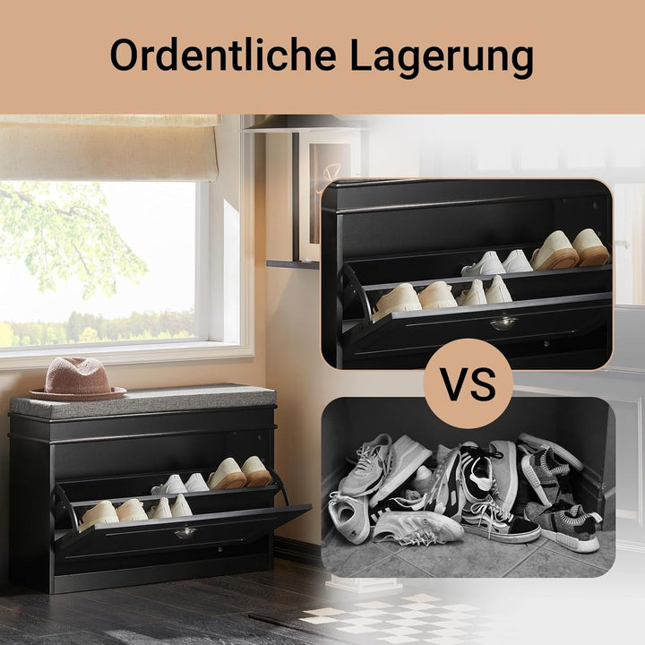 SoBuy Schuhbank mit Sitzkissen und Stauraum Schuhschrank mit Klappe, Schuhregal schmal platzsparende