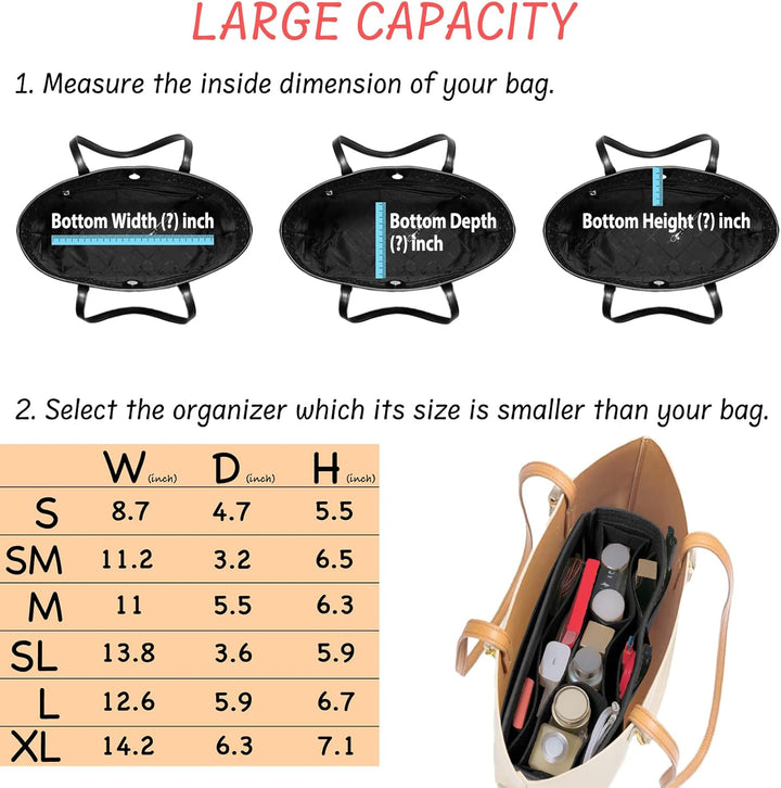 DailyPlus Taschenorganizer-Einsatz aus Filz, für Handtasche oder Tote Bag, 14 Fächer, Schwarz, Gröss