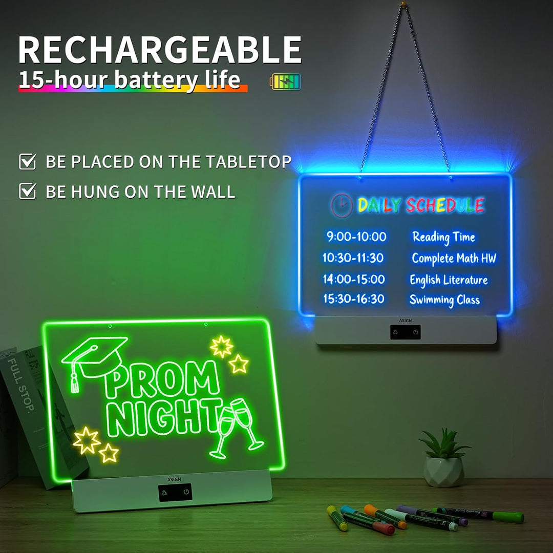 Wiederaufladbares LED-Zeichenbrett, 41,6 cm Lumiboard, 8 Farben und 3 Modi, LED-Notiztafel mit integ