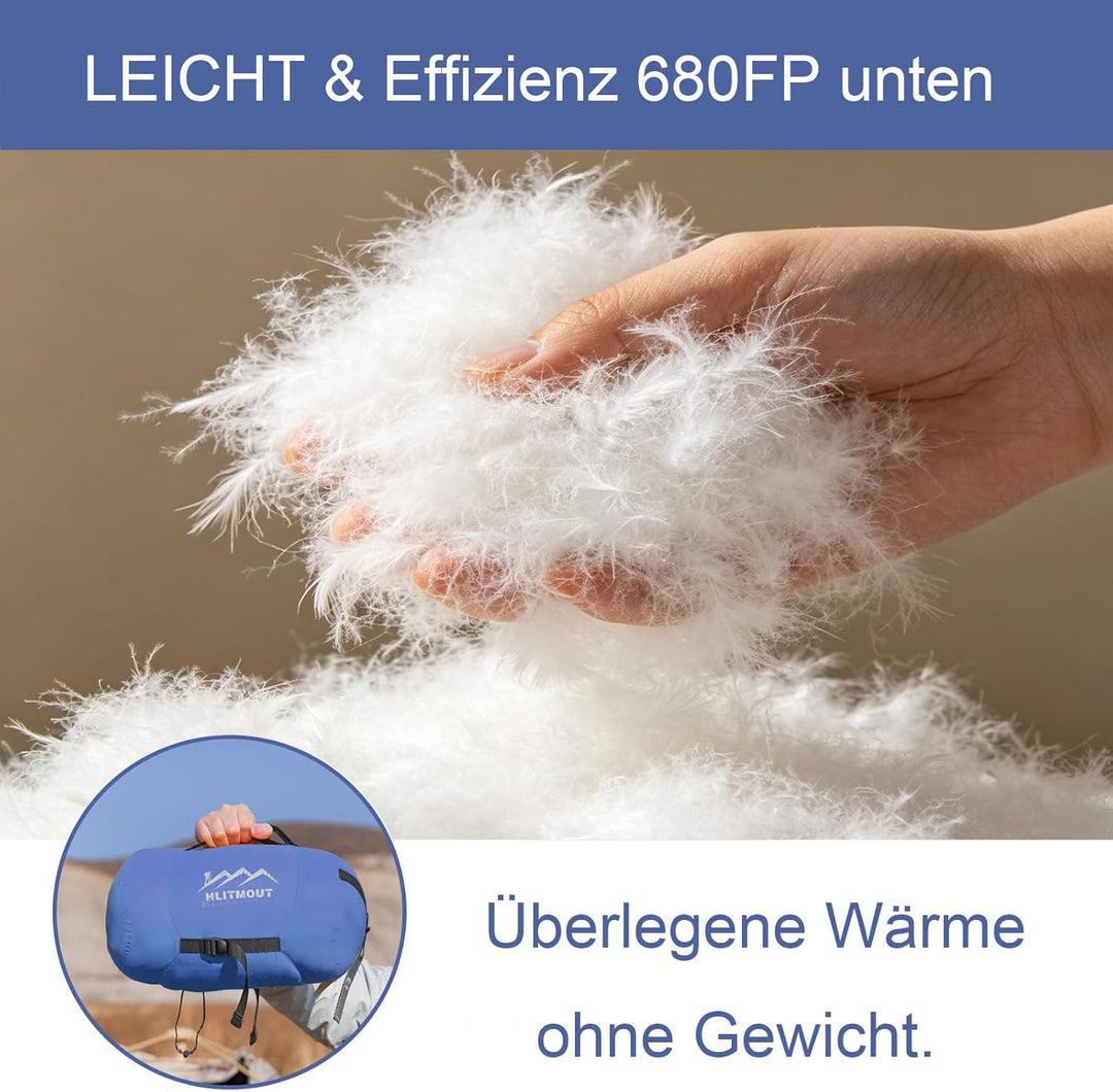 Daunen Deckenschlafsack, Leichter Kleiner Kompakt Schlafsack für Alle Jahreszeiten Camping, Wandern