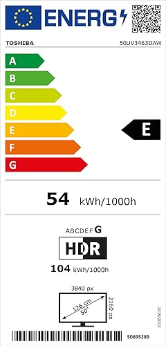 Toshiba 50 Zoll VIDAA TV Fernseher (4K UHD Smart TV, HDR Dolby Vision, Triple-Tuner, Bluetooth, Dolb