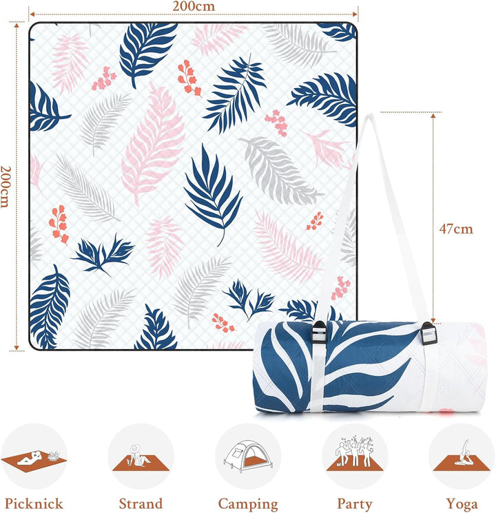TXBOBECO Picknickdecke 200x200cm XXL, Stranddecke Wasserdicht Sandfrei, Outdoor Camping Decke mit Tr