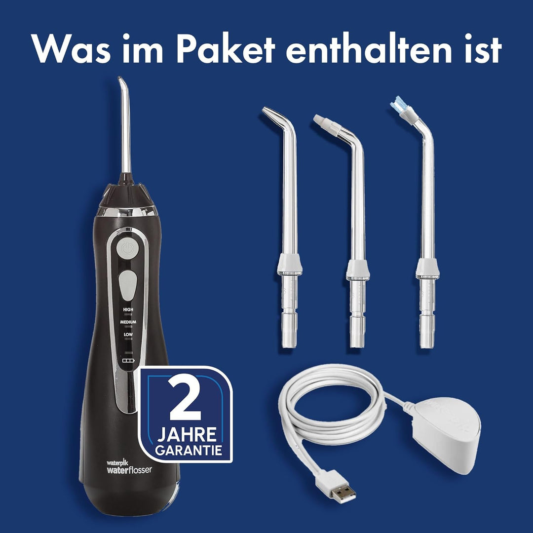 Waterpik Kabellose Munddusche Advanced, 4 Aufsätze, Druckbereich 3,1-5,2 bar, 3 Druckeinstellungen,
