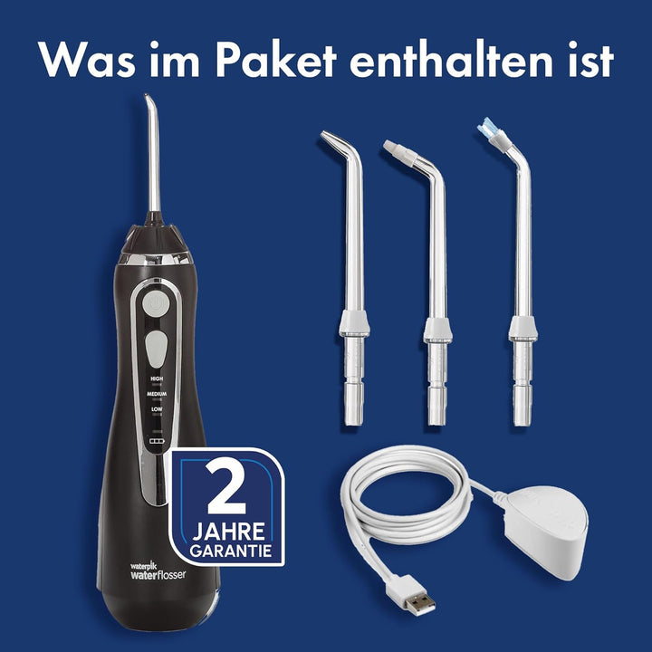 Waterpik Kabellose Munddusche Advanced, 4 Aufsätze, Druckbereich 3,1-5,2 bar, 3 Druckeinstellungen,