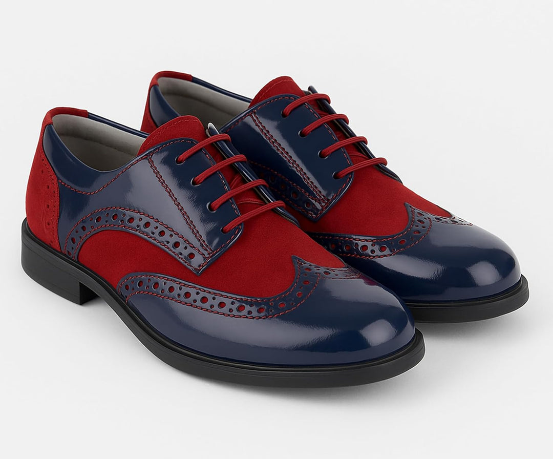 SIRRI Jungen Wildleder Lackschuhe Schnürschuhe Brogue formelle Hochzeitsschuhe 24 EU Marineblau Burg
