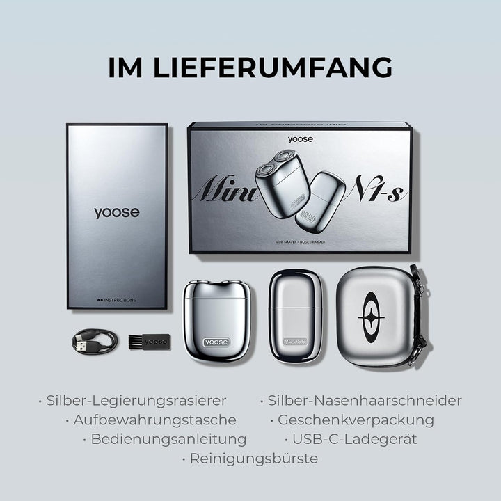 yoose MINI Rasierer & Nasenhaartrimmer Geschenkset - Aus Hochwertiger Legierung, Ultra-Leiser Motor,