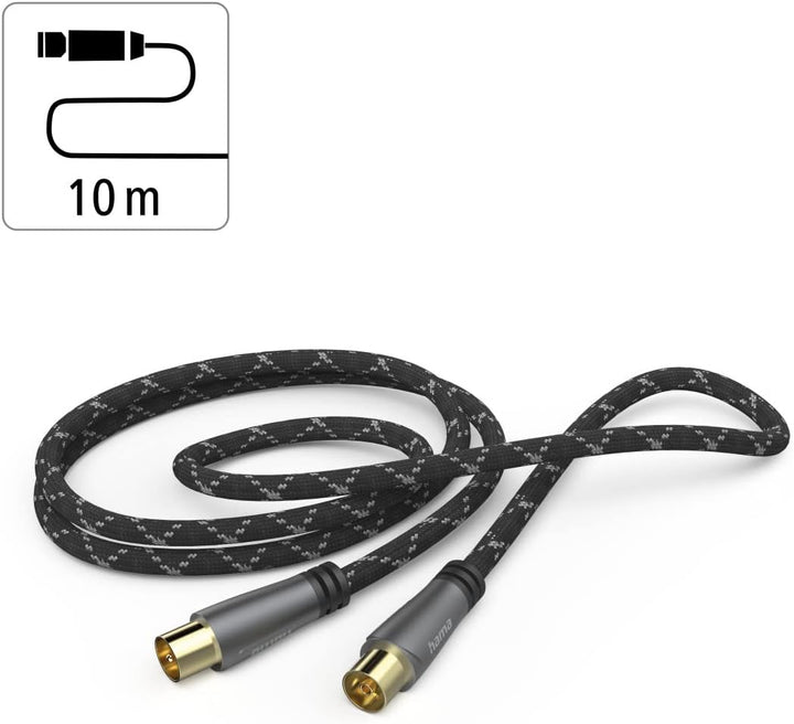 Hama Antennenkabel Koax 10 m lang 120 dB (Koax Stecker - Kupplung, Koaxialkabel HD TV, 8K, zur Verbi