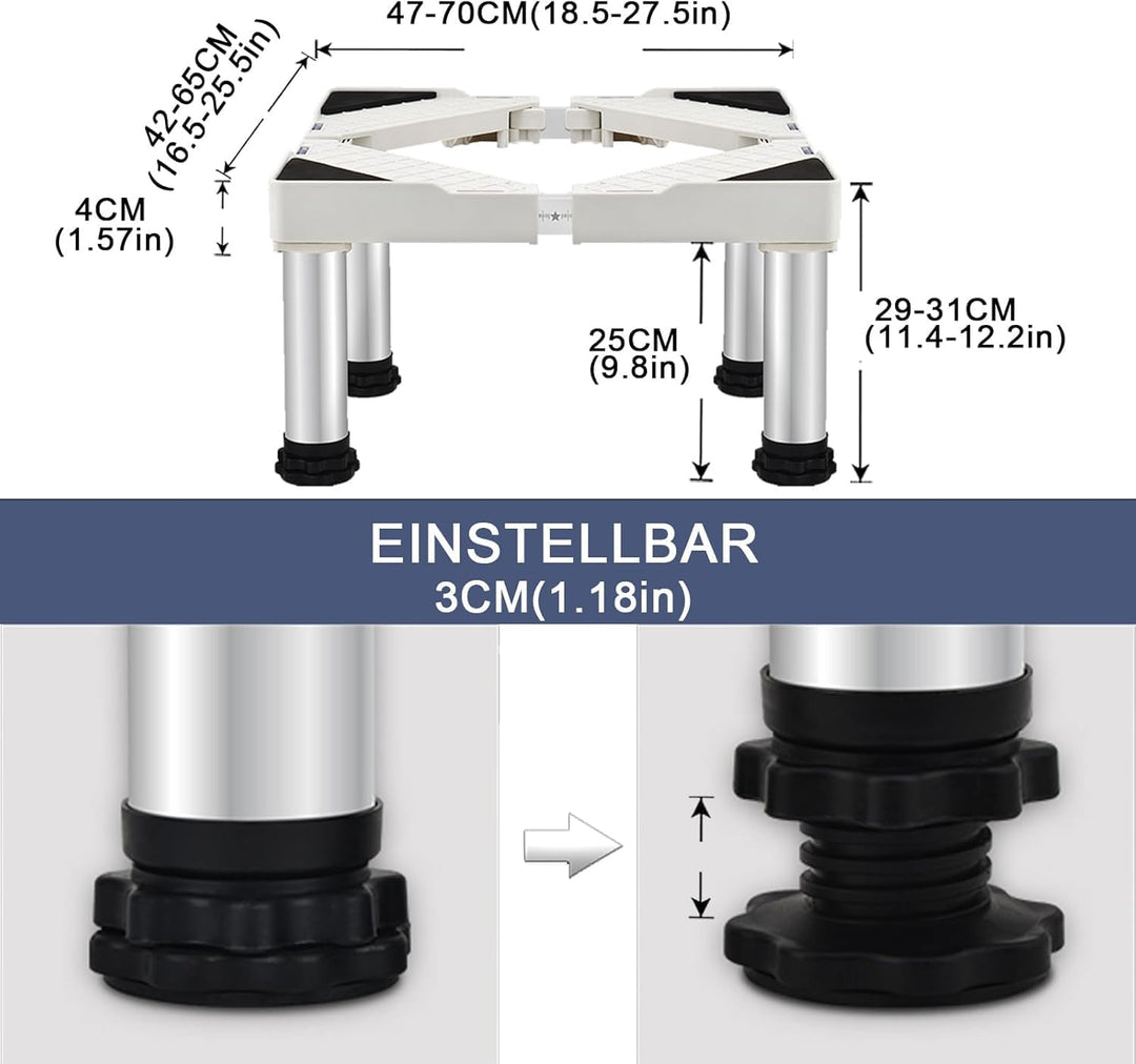 Untergestell für Kühlschrank Sockel Höhe 24cm/29cm/39cm,Einstellbare 45-67cm spülmaschine Gefriertru