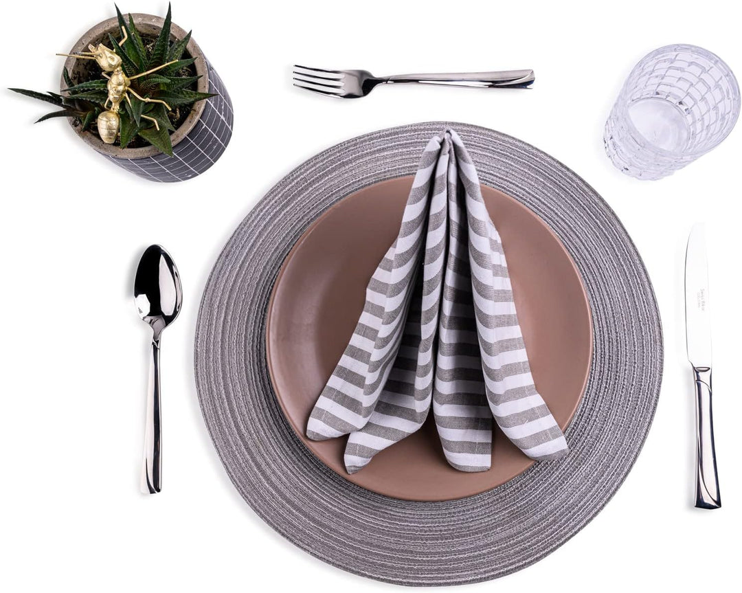 mon bijou® - 6 angenehm weiche Stoffservietten grau-weiss gestreift I 100% Baumwolle I 45 x 45 cm I