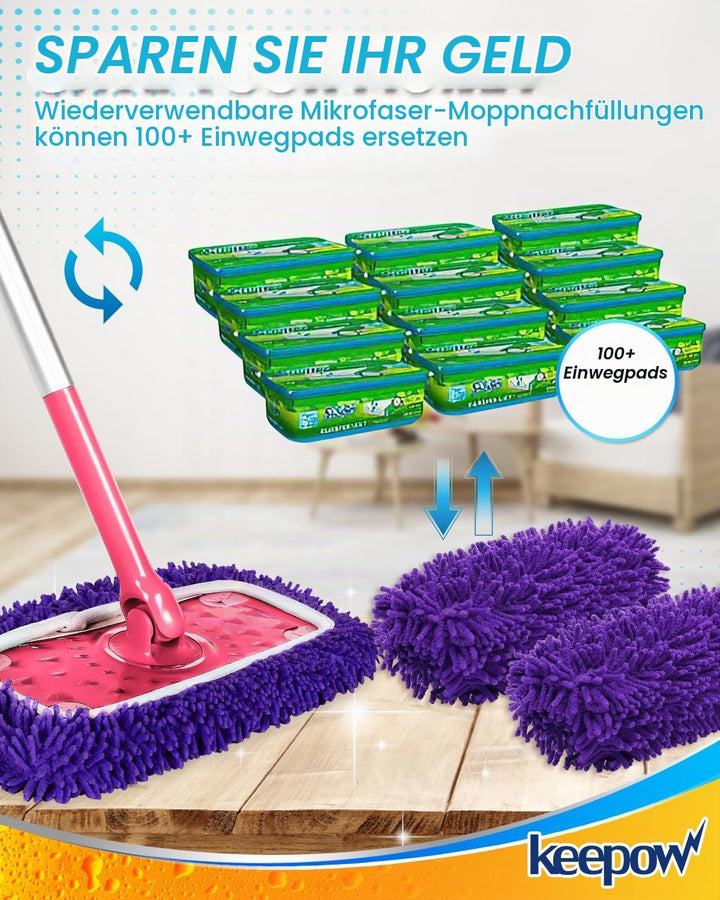 KEEPOW 12 Stück für Swiffer Feuchte Bodentücher - 6 Farben, Zoniert für den Einsatz, Chenille-Materi