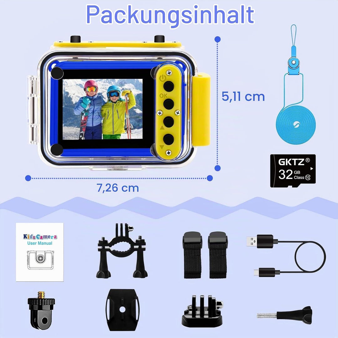 GKTZ Kinderkamera wasserdichte,Unterwasserkamera-1080P Selfie Digitalkamera Fotoapparat für Kinder,