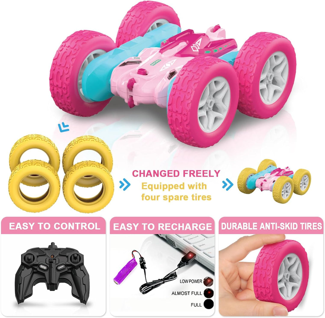 seveclotree Ferngesteuerte Auto für Mädchen Kinder,4WD 2.4 Ghz Fernbedienung 360° Flip RC Stunt Auto