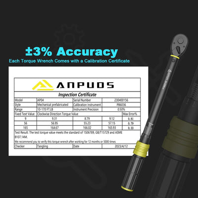 ANPUDS Drehmomentschlüssel 1/2 Zoll, 20-220 Nm, ±3% Fehlergenauigkeit, 72 Zähne Reifenschlüssel Tool