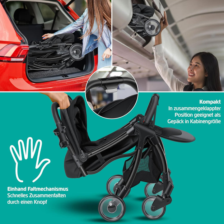 KIDIZ® Kinderwagen Premium Kinderbuggy klappbar Liegebuggy Sportwagen Faltbar 360°Räder 5-Punkt Gurt