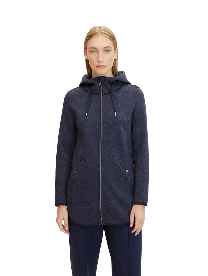 TOM TAILOR Damen Fleecejacke mit Kapuze L 30592 - Navy Twill Structure, L 30592 - Navy Twill Structu