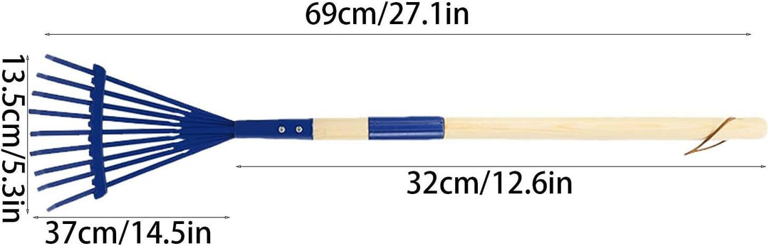 Kinder-Laubrechen 27 cm Abnehmbarer Holzstiel mit Handschuhen | Laubrechen für Gartenarbeit Camping