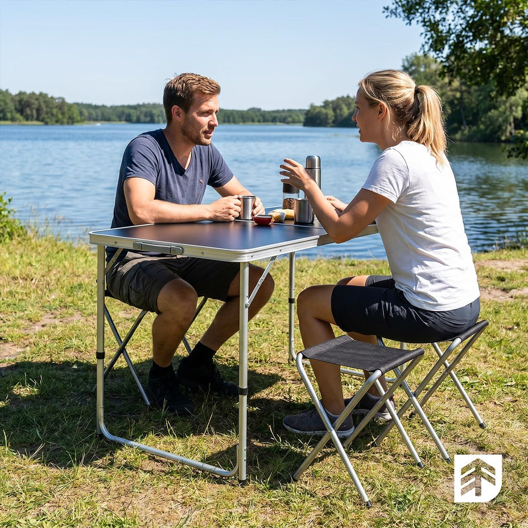 MalTec Wandertisch Klappbarer Campingtisch Koffer Camp 120 Set Set mit 4 Stühlen