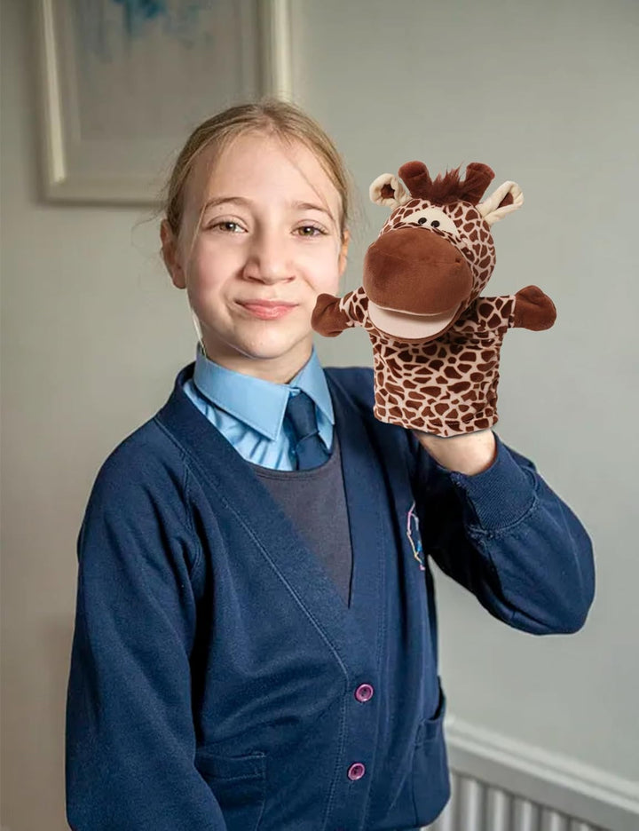 Handpuppen Tiere Wolf & Hirsch für Kinder Erwachsene, Plüschtiere Mund Kann Sich öFfnen, 2Pcs Hand P
