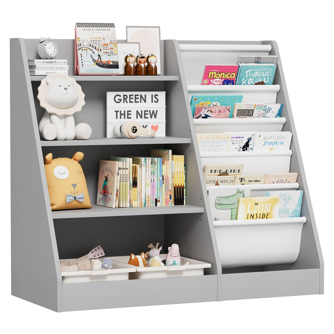 Kinderregal Bücherregal für Kinder 90x40x80cm, mit 5 Ablage und 4 offenen Fächern, Holz, Spielzeugre