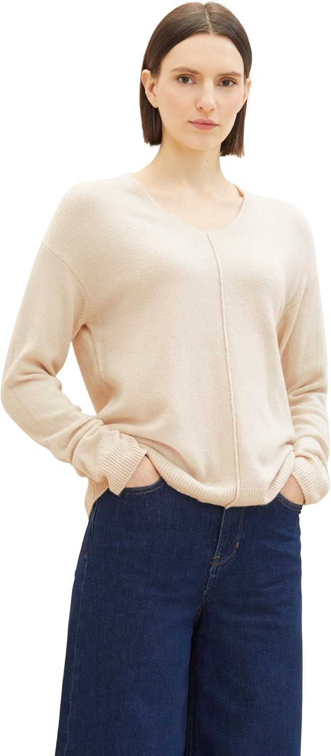 TOM TAILOR Damen Pullover, XXL 28596 - Soft Beige Melange