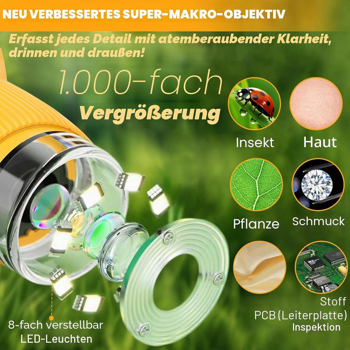Handheld Mikroskop für Kinder, 1000x Zoom Mini-Mikroskopkamera für Kinder, digitalermikroskop 2,0" I