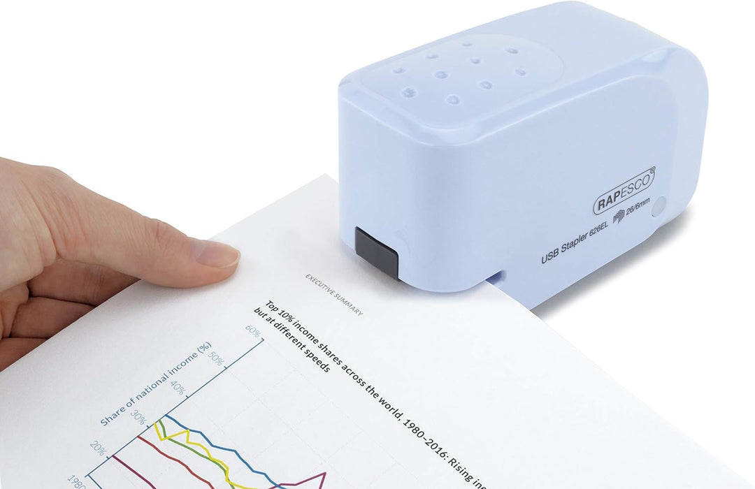 Rapesco 1452 626EL Automatisches USB/Batterie Heftgerät mit 1000 26/6mm Heftklammern, 15 Blatt Heftl