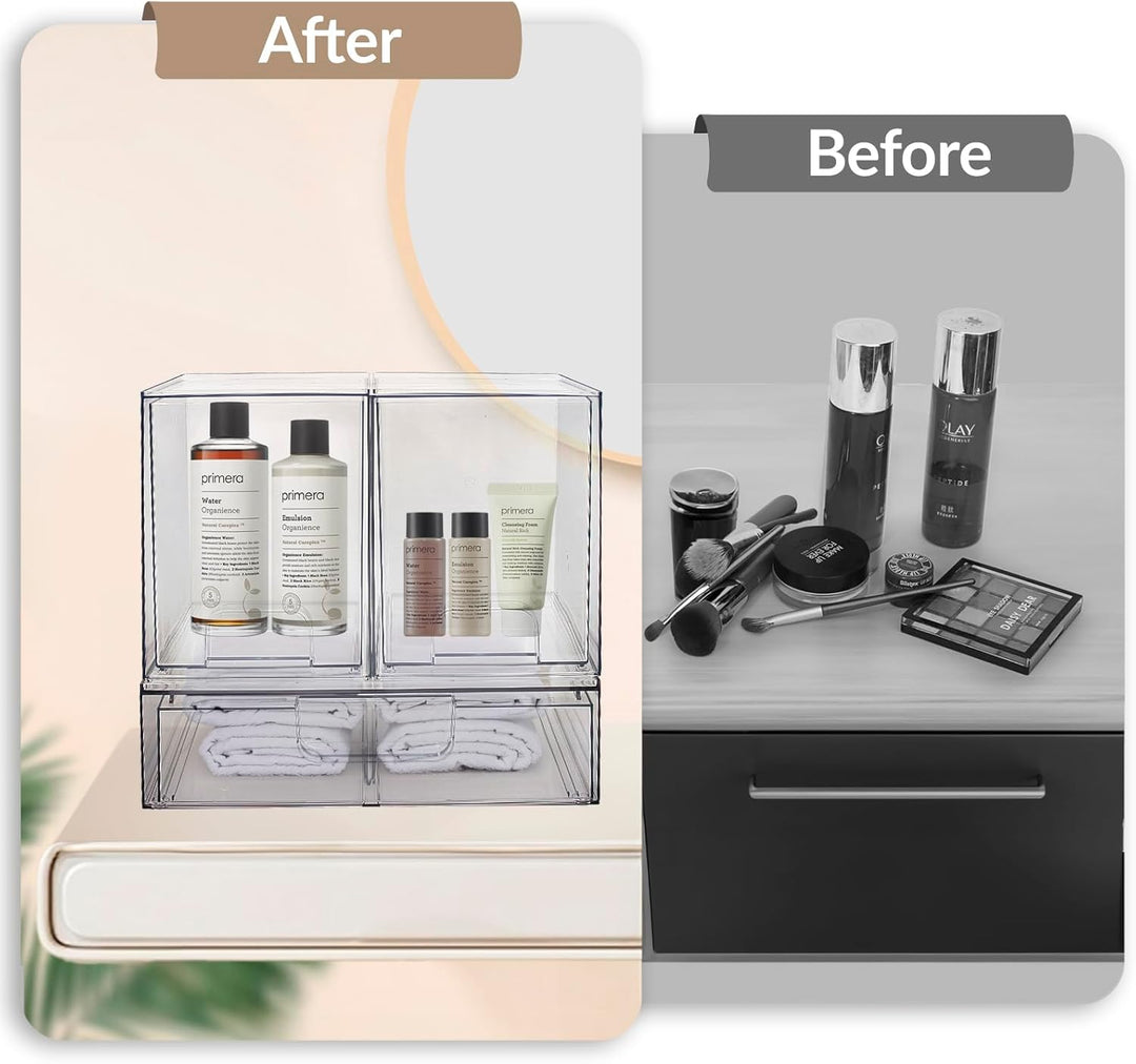 Grosse stapelbare Aufbewahrungsschubladen, durchsichtiger Make-up-Organizer aus Kunststoff mit auszi