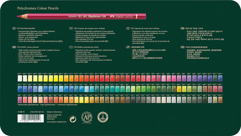 Faber-Castell 110011 - Künstlerfarbstifte Polychromos, 120er Metalletui Metalletui 120-teilig, Metal