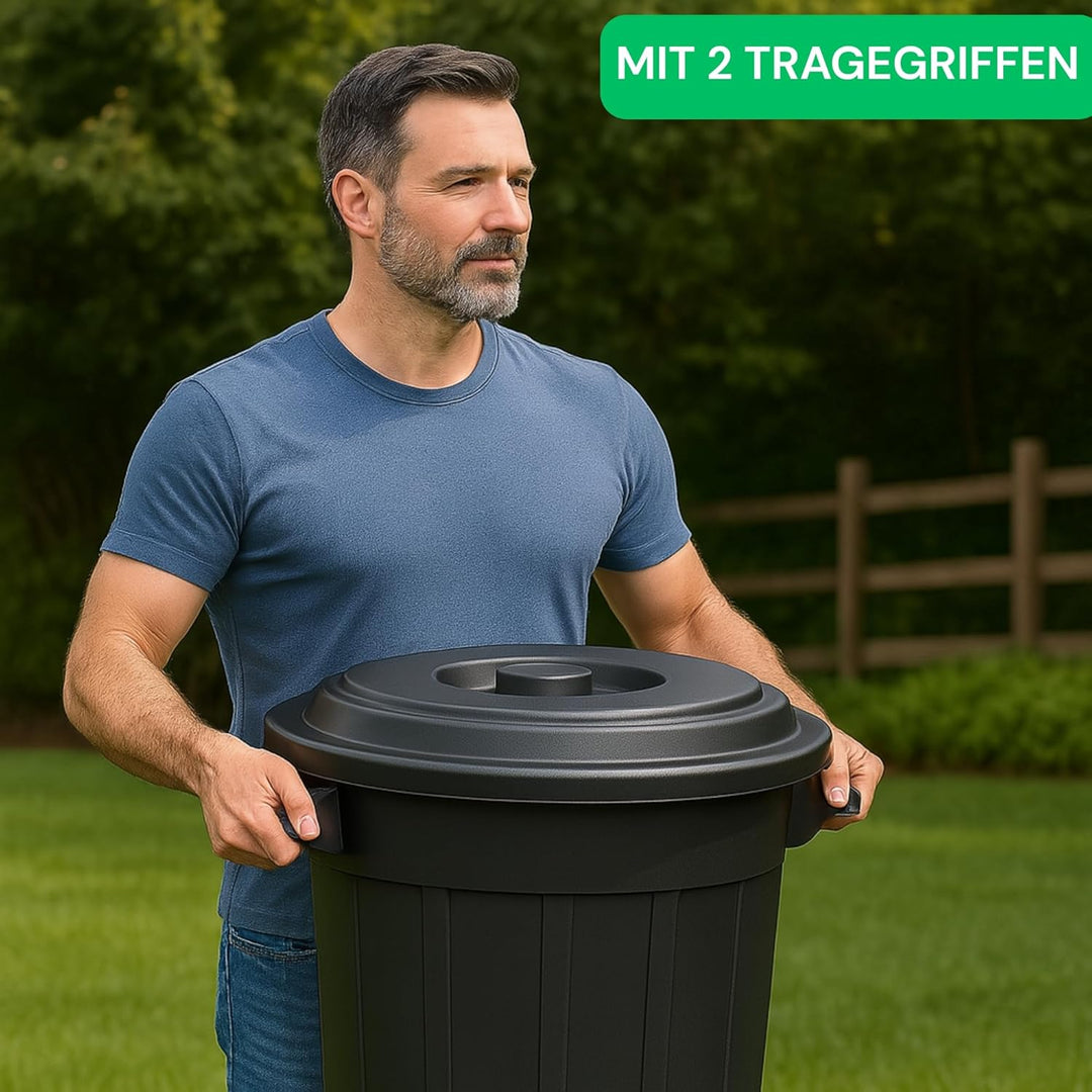 YourCasa Mülltonne 2 x 50L - Mülleimer mit Deckel - Tonne mit Trageriffen für Garten - Futtertonne o