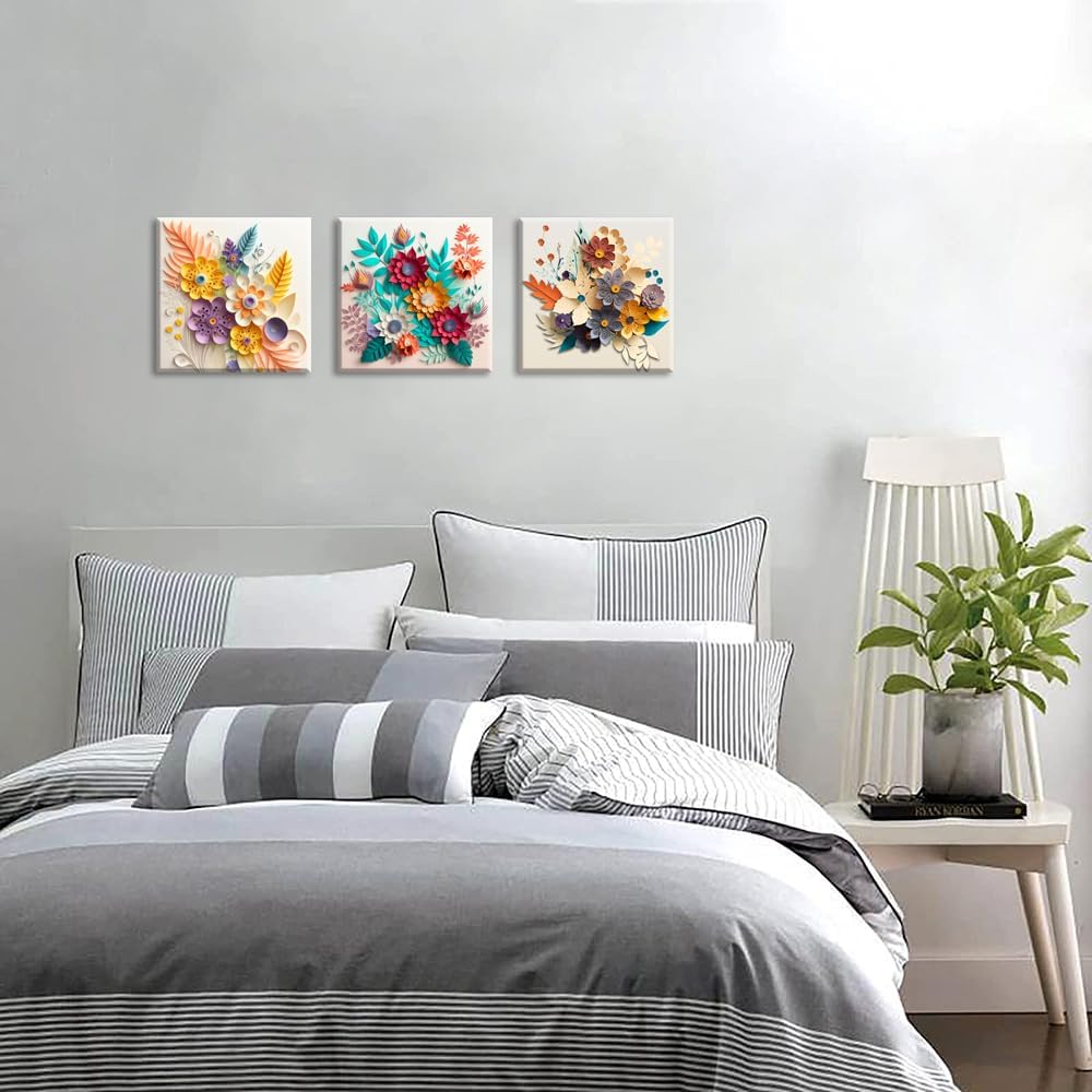 Piy Painting 3 Stk. Leinwand drucken, Elegante Blumen Bilder moderne Gemälde, Blume Wandbilder Leinw