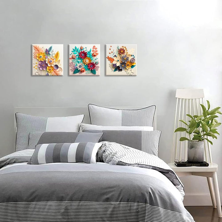 Piy Painting 3 Stk. Leinwand drucken, Elegante Blumen Bilder moderne Gemälde, Blume Wandbilder Leinw