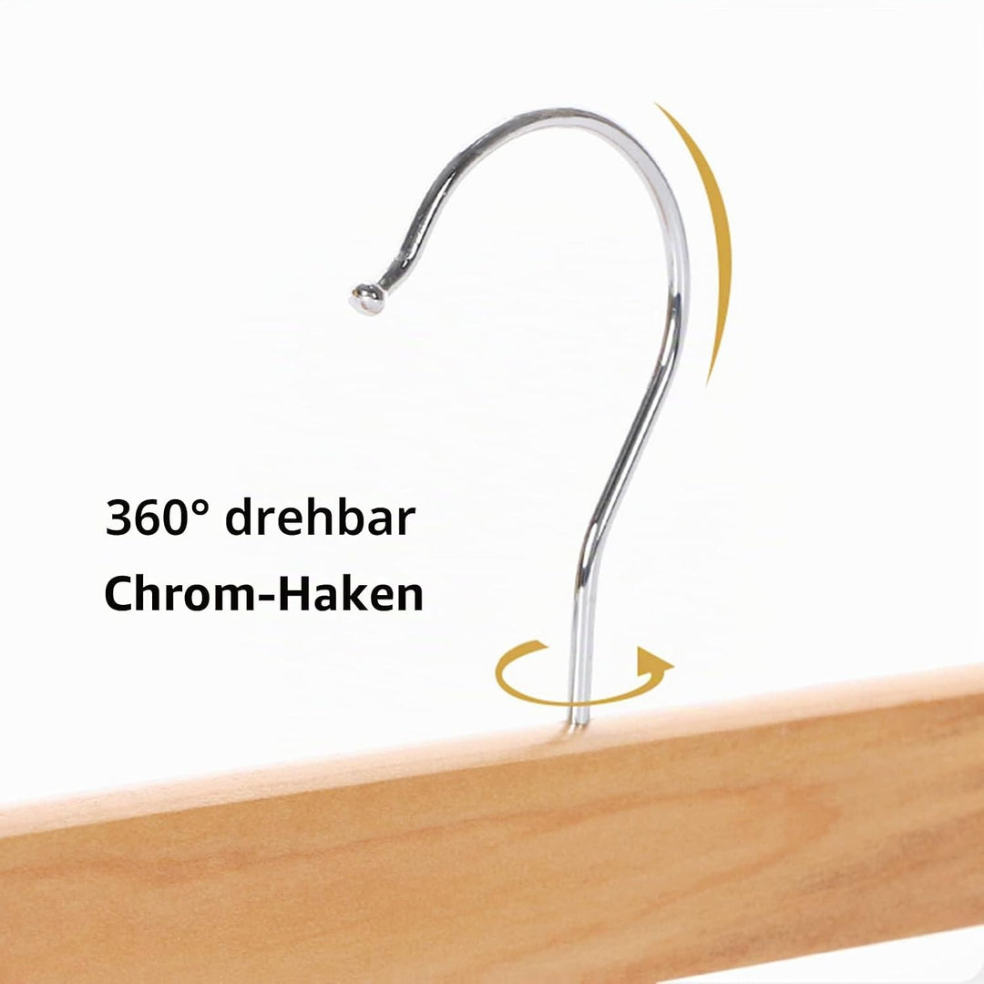 Tosnail 15 Stück Holz Hosenbügel, Kleiderbügel mit rutschfest verstellbaren Clips und Drehbar Haken,