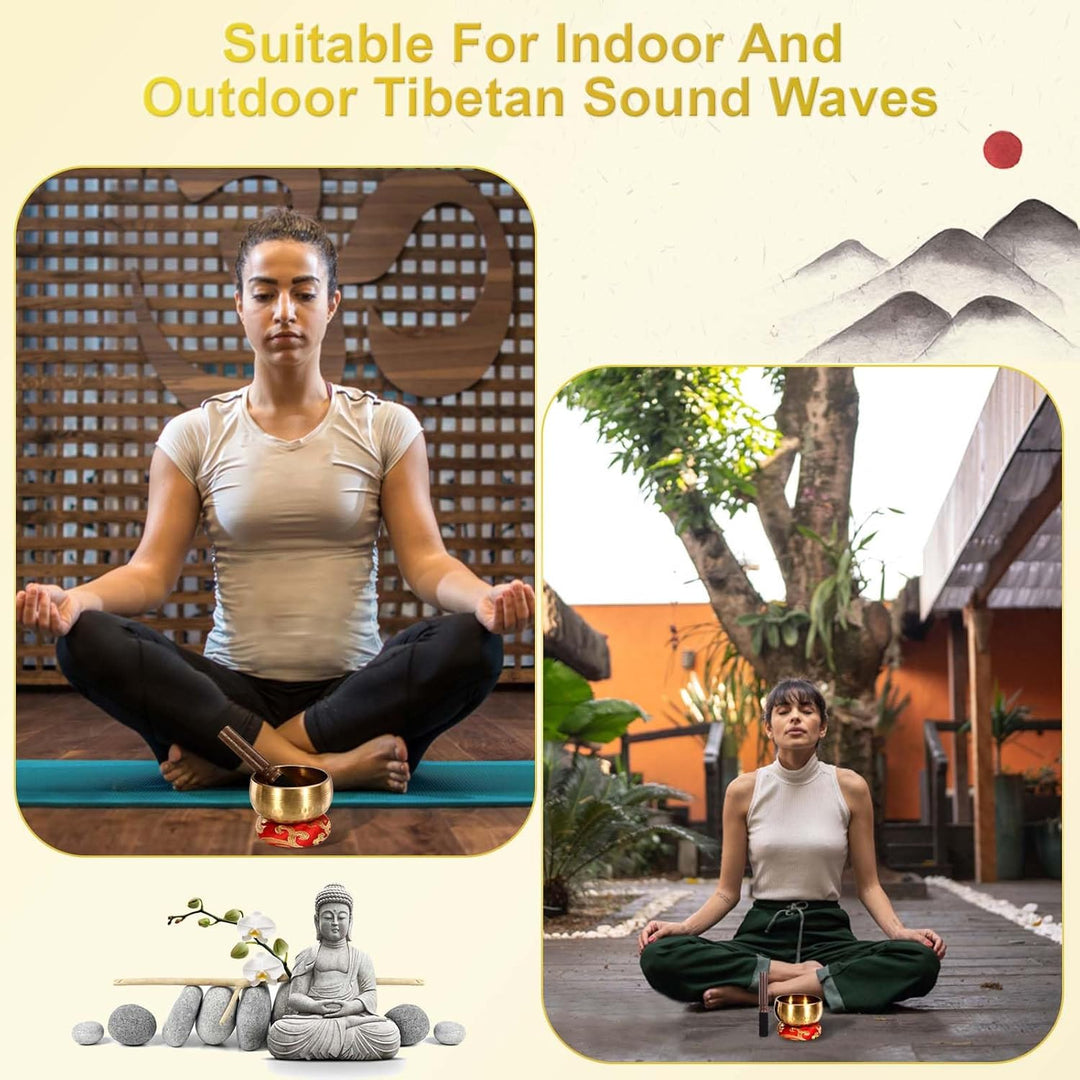 Tibetische Klangschale Klein，8CM Klangschalen Set mit Klöppel, Klangschalenkissen und Geschenk-Box,
