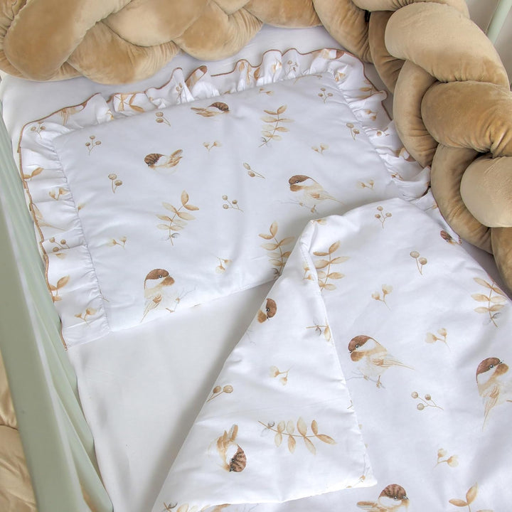 Pepi - Bettwäsche Weiss Rüschen - Kissen 30×40 und Bettdecke mit Füllung 75×100 - Musselin Bettwäsch