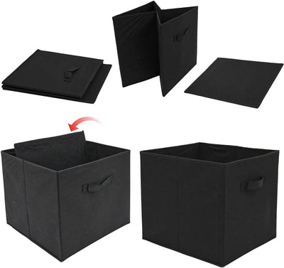 DuneDesign 4er Set Aufbewahrungsbox für Kallax Regal - 33x38x33 Stoff Box mit Griff - Faltbox Schwar