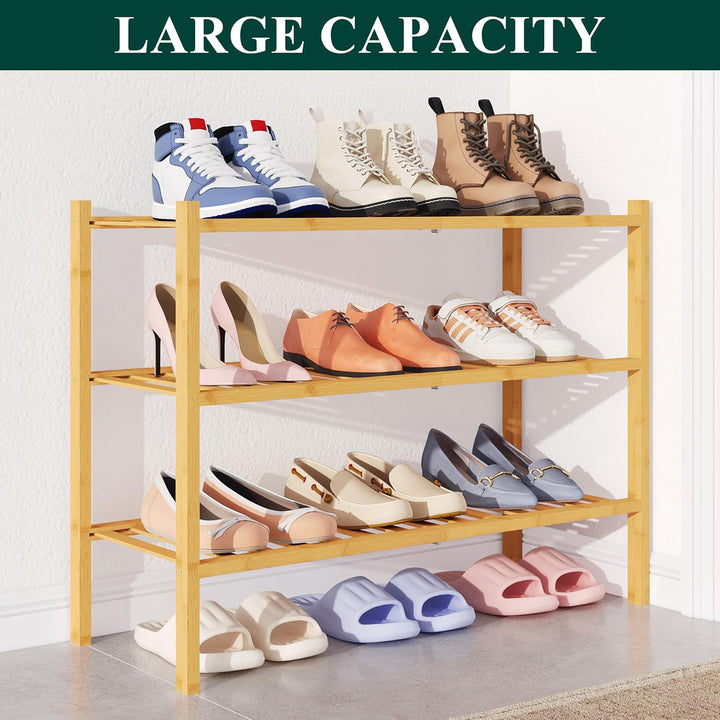 smiry Schuhregal aus Bambus, Schuhregal Platzsparend mit 3 Ebenen, Erweiterbar Stapelbar Shoe Rack,